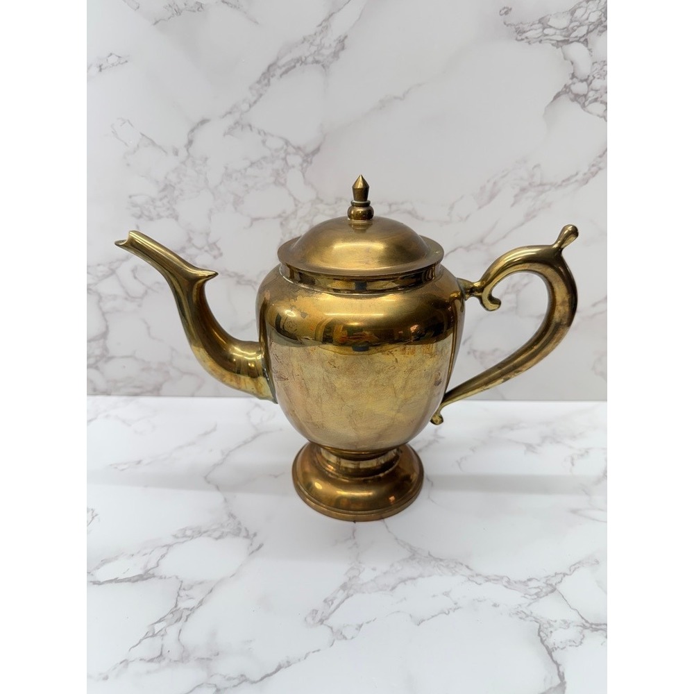 Vintage Solid Brass‎ Teapot Patina Eclectic Heavy Traditional Classic Dirilyte